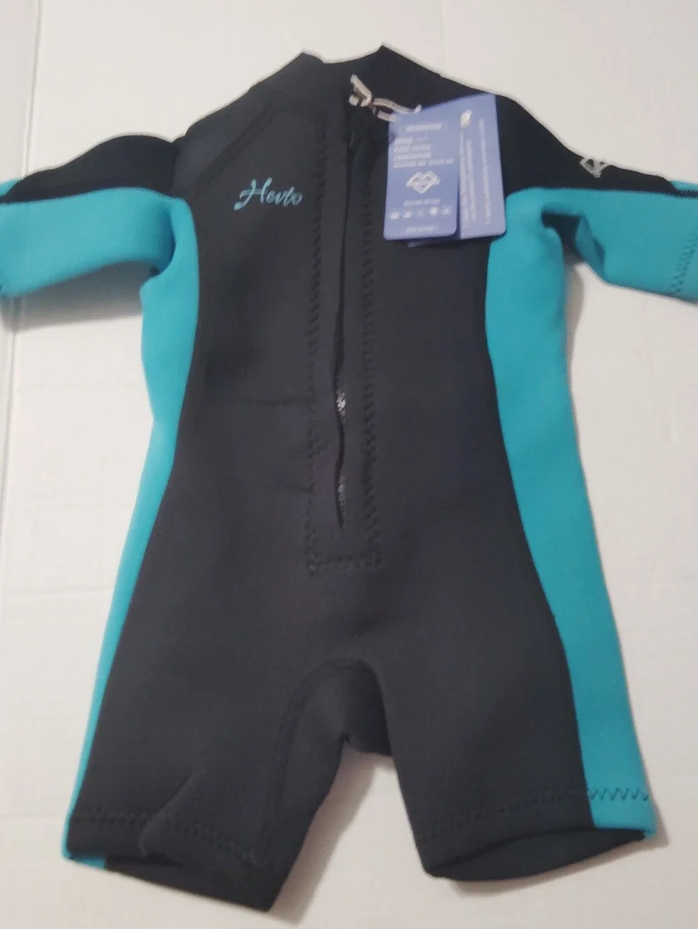 Kids Short Sleeve One-Piece Wetsuit - Black & Teal